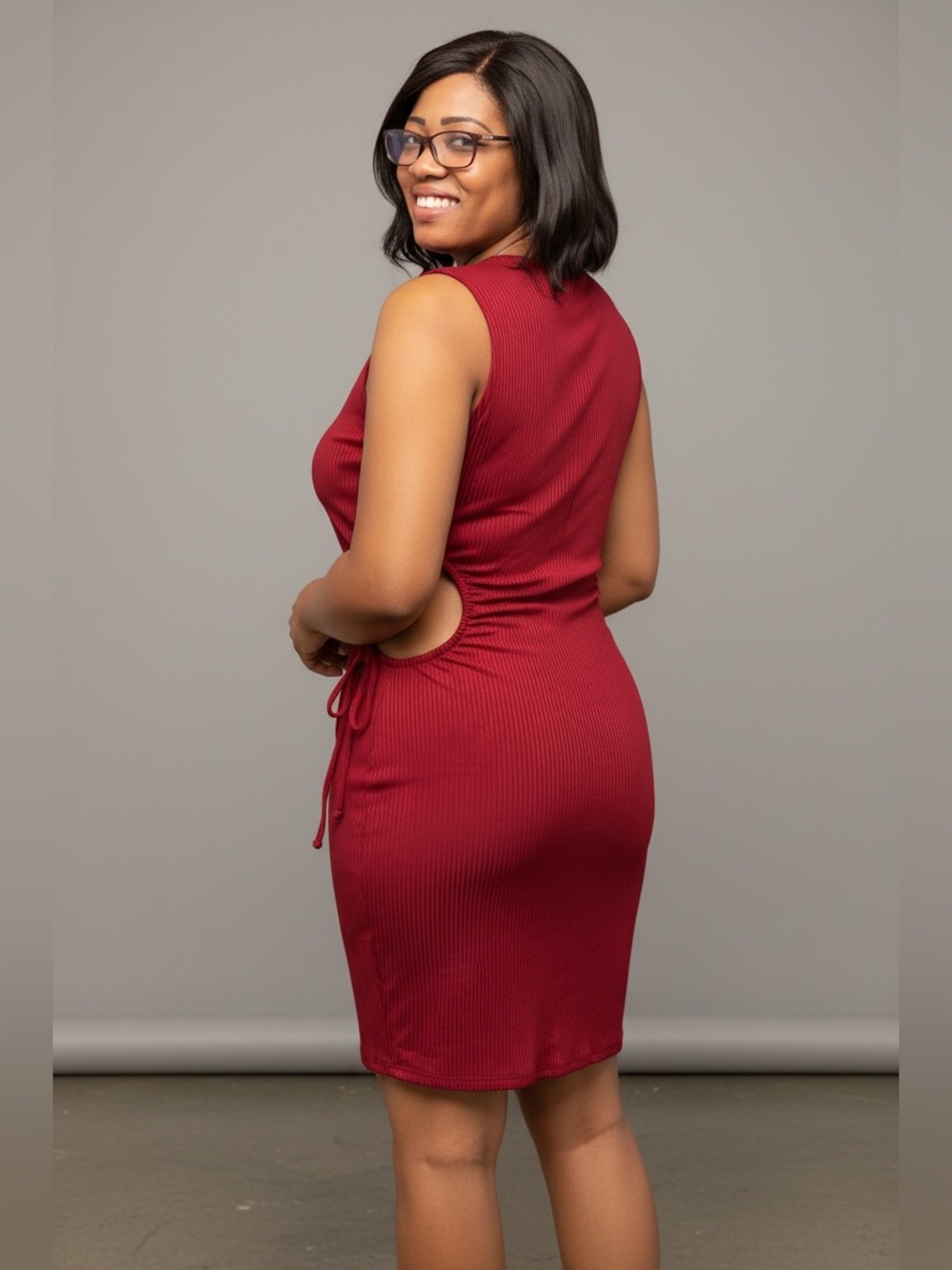 Women’s Size M Burgundy Maroon Ribbed Bodycon Mini Dress Sleeveless Side Cutout